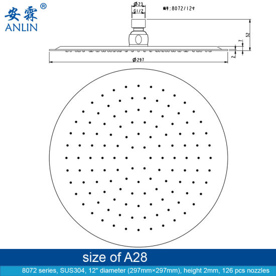 Large Stainless Steel Round Rainfall Overhead Shower